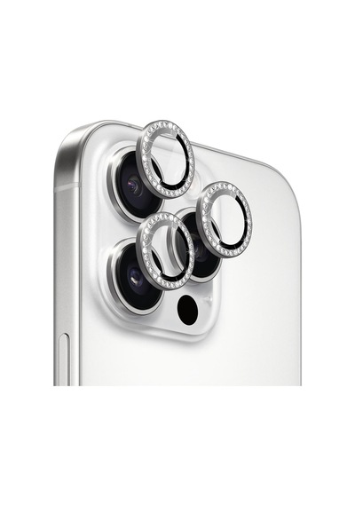 Apple Uyumlu iPhone 16 Pro / 16 Pro Max Taşlı Metal Kamera Lens Koruyucu Set Gri