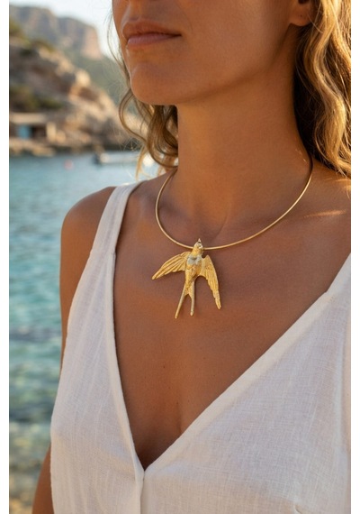 Kırlangıç Model Gold Renk Choker Kadın Kolye - Lisinya Altın