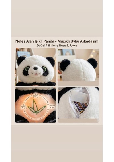 Nefes Alan Işıklı Ve Müzikli Panda Uyku Arkadaşım Ritmik Hareketli 30 Cm Oyuncak Peluş Hayvan