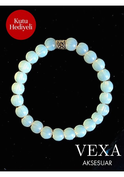 Opal Taşı Bileklik Doğaltaş Bileklik Opal Taşı Ay Taşı 8mm - Kutu Hediyeli Çok Renkli