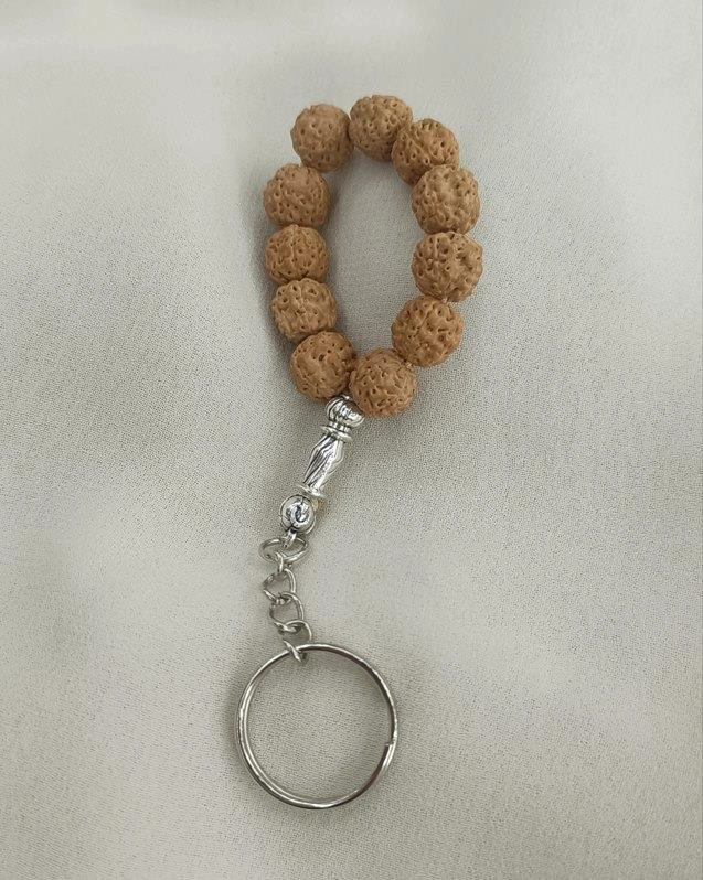 Tesbih Anahtarlık 11 Li 10 Mm Doğal Rudraksha Rudraşka Mini Tesbih