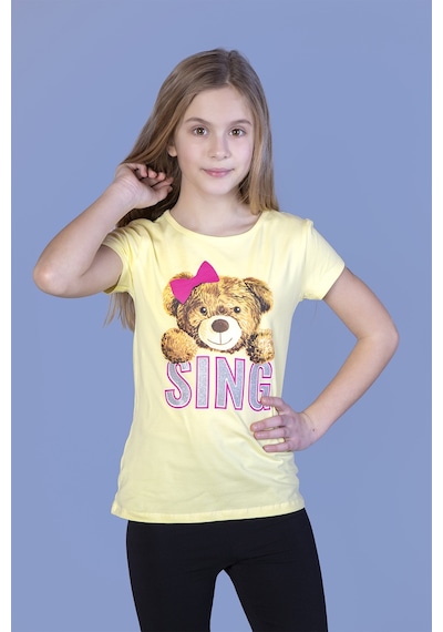Toontoy Kids Toontoy Kız Çocuk Ayıcıklı Sıng Baskılı Tişört Sarı