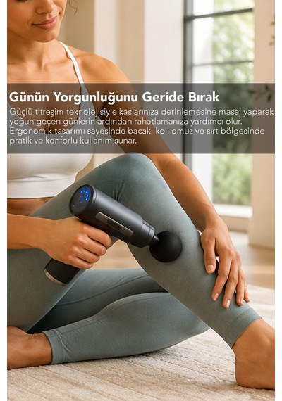 4 Başlıklı Masaj Tabancası - Titreşimli Kas Baş Boyun Sırt Rahatlatıcı Şarjlı Sporcu Egzersiz Masaj Aleti Siyah