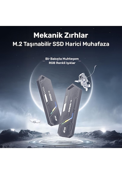 Raxius Dk03 Usb-a/type-c Kablolu Rgb 22x80 M.2 Nvme Taşınabilir Harici Ssd Boş Kutu