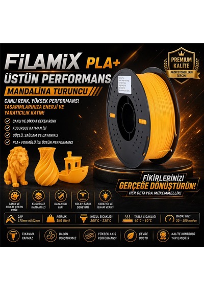 Filamix Pla+ Mandalina Turuncu Filament 1,75 Mm 1 Kg Plastik Makara