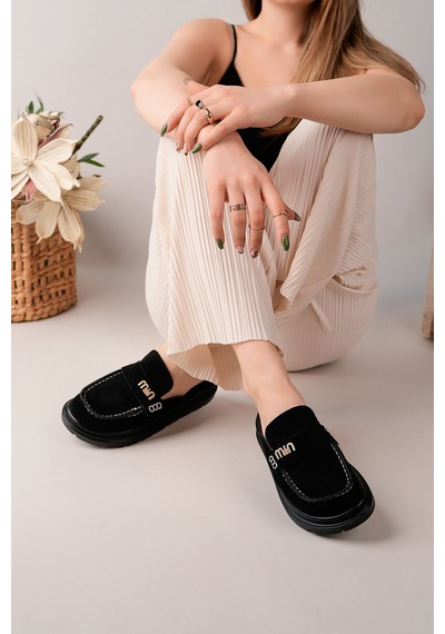 Bahrina Kadın Loafer Tokalı Terlik Siyah