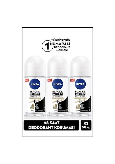 Nivea Black & White Invisible 48 Saat İpeksi Pürüzsüzlük Kadın Roll-On Deodorant 3 x 50 ML