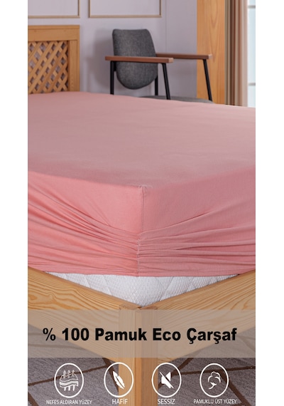 Penye Lastikli Çarşaf, 100 200 Tek Kişilik %100 Pamuk Örme Kumaş, 145 Gr/m² Somon