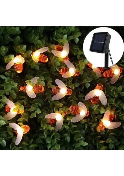 Tr Güneş Enerjili Arı Figürlü Dekoratif Led Işık 6,5 Metre - 8 Mod Bahçe, Balkon, Teras Süsleme Dekoru