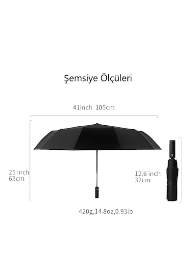 Aventus Umbrella Aventus 12tellı Uv Korumalı Extra Büyük Çaplı Şemsiye Siyah