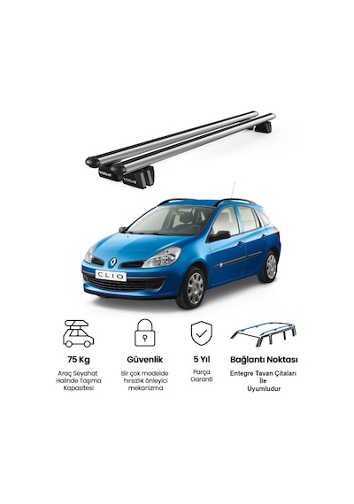 Pençe Renault Clio Sport Tourer 2005-2012 Uyumlu Gri Ara Atkı 109cm Port Bagaj Tavan Barı