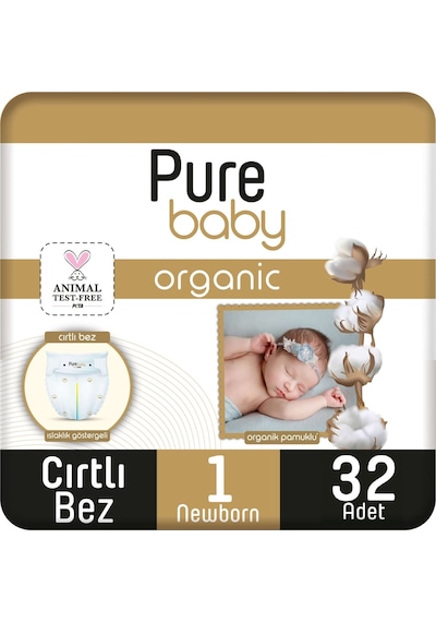 Pure Baby Organic Bebek Bezi 1 Numara Yenidoğan 2-5 Kg 32 Adet