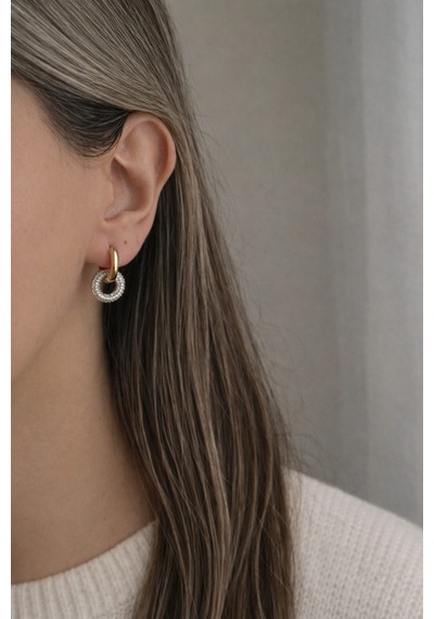 Çelik Rose Gold Mers Model Stone Hoop Küpe -kararma Yapmaz- Altın