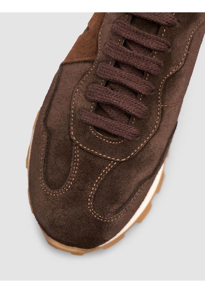%100 Hakiki Süet Deri Kahverengi Bağıcıklı Kadın Sneaker Ayakkabı Kahverengi