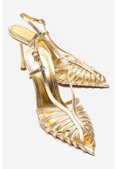 Luvishoes Leaf Altın Hologram Kadın Topuklu Ayakkabı Altın