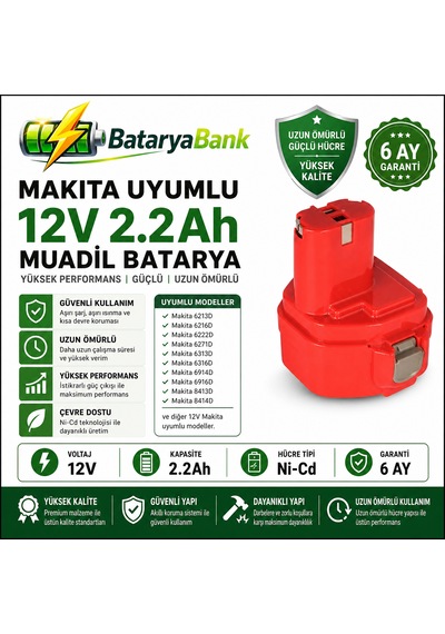 Bataryabank Makita 12v 2.2ah 2200mah Ni-cd Muadil Matkap Bataryası