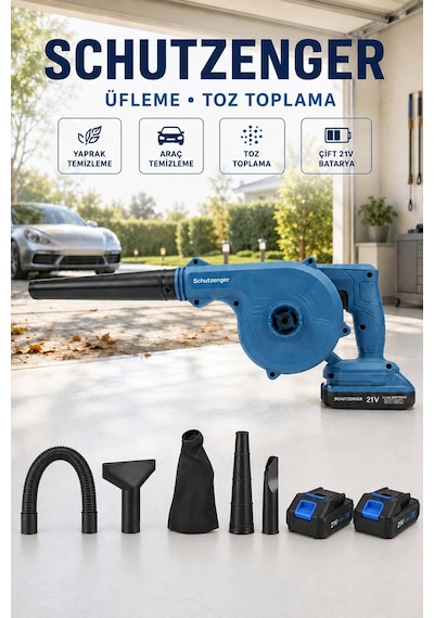 3 Başlıklı Kompresör Şarjlı Hava Üfleme Toz Toplama Mavi R1-40v Araç Mangal Üfleme Yaprak İçin