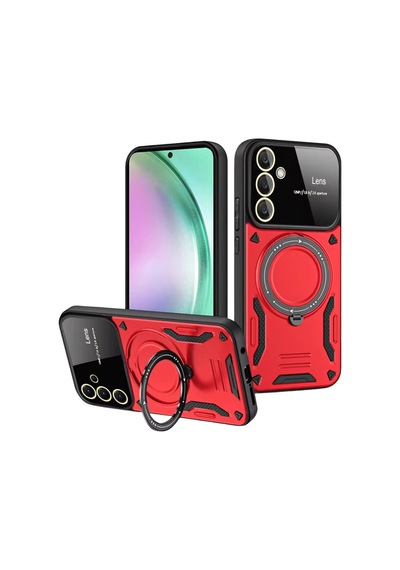 Samsung Uyumlu Galaxy S24 Fe Kılıf Joy Lens Standlı Kapak Kırmızı