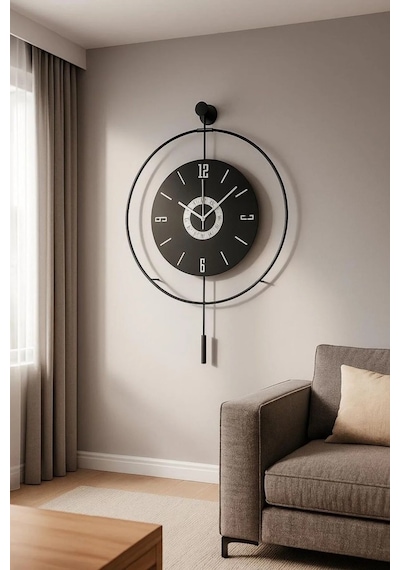 MetaQuartz Aksesuar Büyük Boy - 50 75 Cm Ledli Siyaha Siyah Kadranlı Lux Metal Duva Siyah