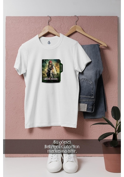 Bahriyeli Collection Oversize Pirates Of The Caribbean Tasarımlı Unisex T-shirt Beyaz