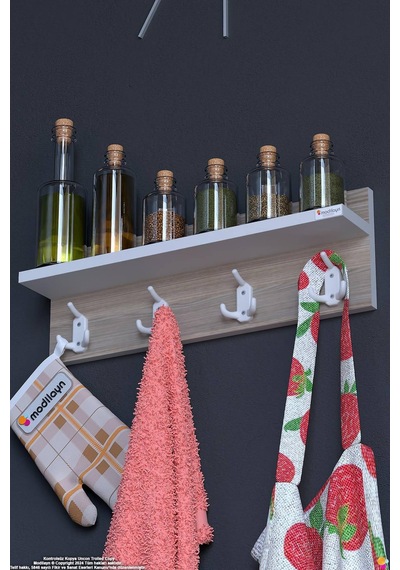 Kedi 12 Kancalı Mutfak Askısı 3'lü Set 56,4x19 Cm - Şık Tasarım, Çok Amaçlı Düzenleyici Ve Yer Tasarrufu Beyaz