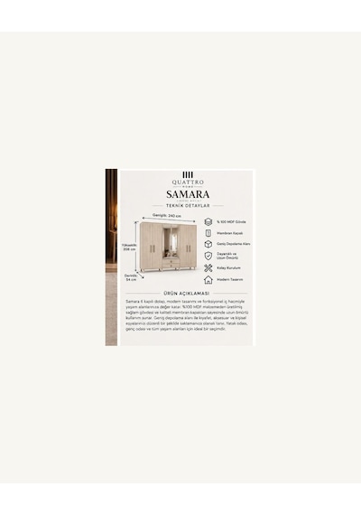 Samara 6 Kapaklı Dolap Krem
