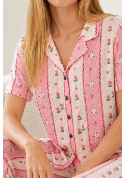 Kadın Kısa Kol Comfort Pembe Pijama Takımı 4738