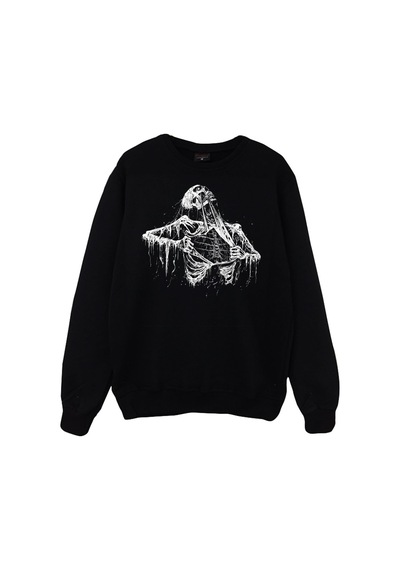 İskelet Rib Cage Kurukafa Baskılı Sweatshirt Siyah