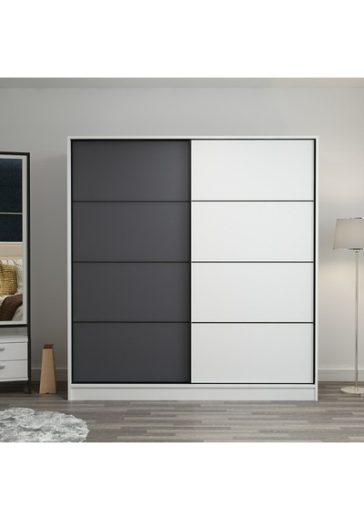 Minarmobilya Minar Kale 2 Kapaklı Sürgülü Dolap 180 Cm - Beyaz/Antrasit (541417041)