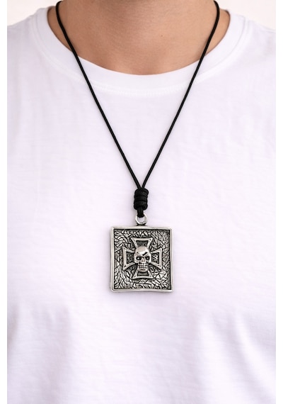 Kore İp Askılı Ve Krom Çelik Kaplamalı Unisex Tribal Kolye Kkrm-02 Gümüş9