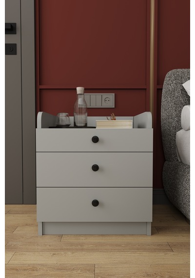 Modern 3 Çekmeceli Komodin Şifonyer %100 Mdf Çok Amaçlı Organizer Kmd01 Kül Gri