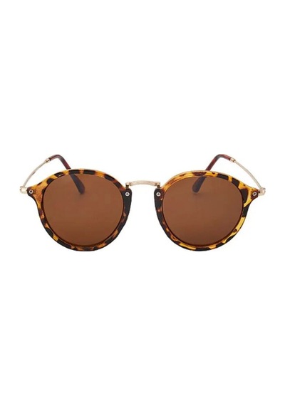 Leopar-kahverengi Yuvarlak Lentes De Sol Vintage&retro Güneş Gözlüğü Altın - Yeşil