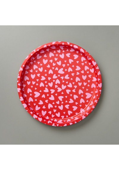 Sarkapp Kalpli Metal Tepsi - Kırmızı / Pembe - 35x35 Cm Çok Renkli