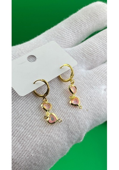Kadın Gold Renk Kalpli Küpe Pembe