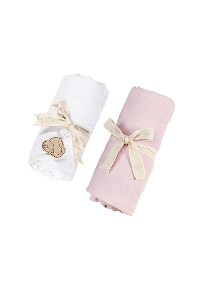Tinylamb Lastikli Bebek Çarşafı 60x120 CM - 2 Adet Organik Beyaz - Pembe Renk