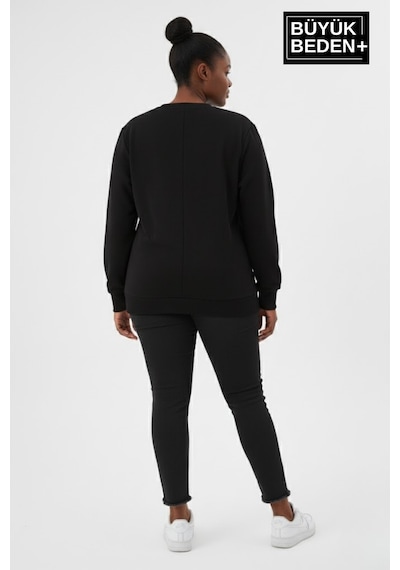 Süperlife Kadın Büyük Beden Yelken Baskılı Bisiklet Yaka İnce Sweatshirt Spr26bswk956-11 Siyah Süperlife Kadın Büyük Beden Yelken Baskılı Bisiklet Yaka İnce Sweatshirt Spr26bswk956-11 Siyah