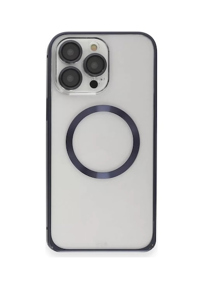 İphone 15 Pro Max Kılıf Metal Bumper Magneticsafe Kapak - Lacivert