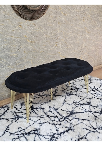 Zafir Ufo Oturak Bench - Gold Kaplama Telli Ayak - Oturak - Bench - Puf - Yatak Ucu Pufu Siyah