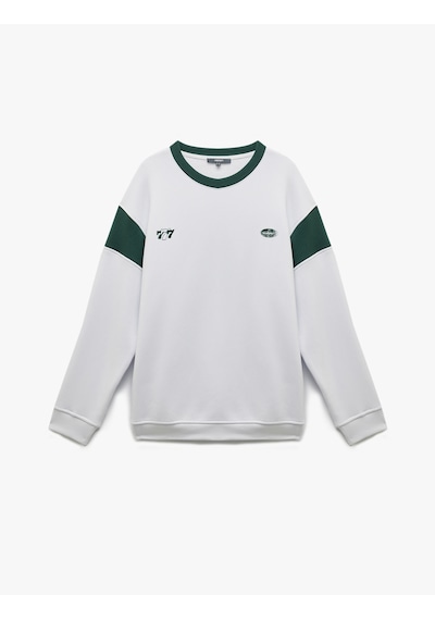Koton Şardonlu Uzun Kollu Bisiklet Yaka Arkası Baskılı Sweatshirt Beyaz 6wam70047mk Beyaz