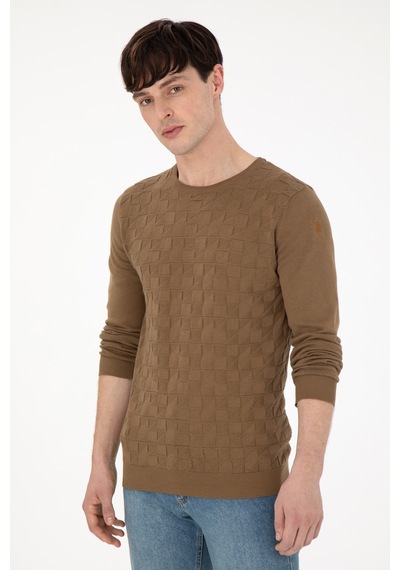 U.S. Polo Assn. Erkek Slim Fit Bisiklet Yaka Haki Basic Kazak 50288882-VR027