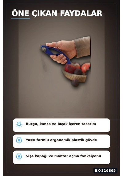 Tirbuşon Şişe Açacak Metal Ve Plastik Gövdeli Pratik Mutfak Yan Modeli Bx-316865 Çok Renkli