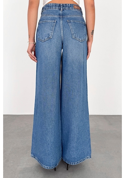 HLT Jeans Açık Mavi Kadın Extra Wide Leg Jean %100 Tencel Yüksek Bel Palazzo Kot Pantolon Angel-2052