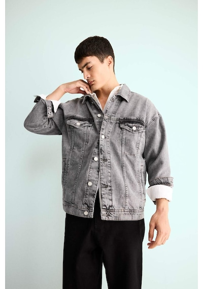 Defacto Oversize Geniş Kalıp Düğmeli Denim Ceket F4736ax25aunm18 Gri