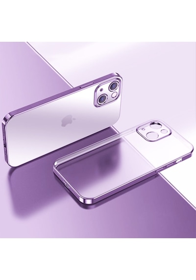 Apple Uyumlu iPhone 13 Mini Renkli Kenar Seffaf Kilif Kamera Korumali Silikon 209650112 - Renk / Mor