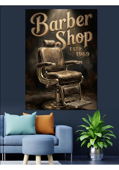 Barber Shop Retro Berber Koltuğu Dekoratif Kanvas - Mdf Ahşap Tablo