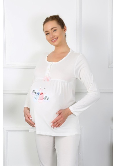 Akbeniz Kadın Uzun Kol Hamile Lohusa Pijama Takımı Ekru 45501-ekru