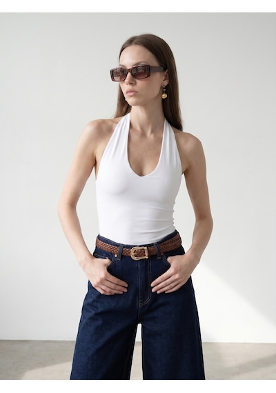 Dilvin 21231 Halter Yaka Bodysuit-beyaz
