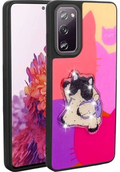 Galaxy S20 Fe Kılıf Parlayan Kabartmalı İkonik Figürlü Zore Amas Silikon Kapak Mor