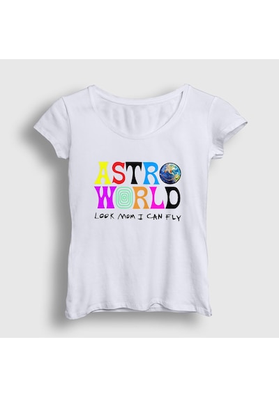 Presmono Kadın Astroworld V3 Travis Scott T-shirt Beyaz
