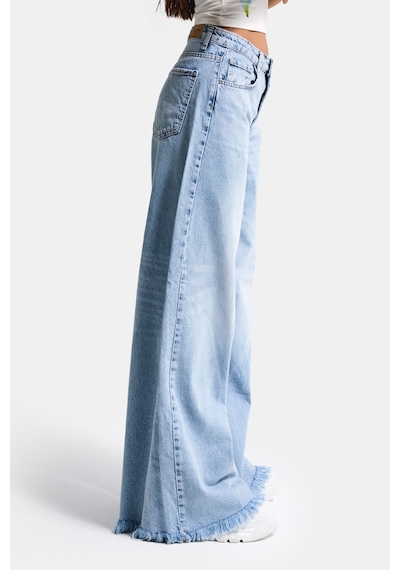 Itsbasic Kadın Ice 12s6-27 Palazzo Fit Bol Kesim %100 Koton Denim Jean Buz Mavi